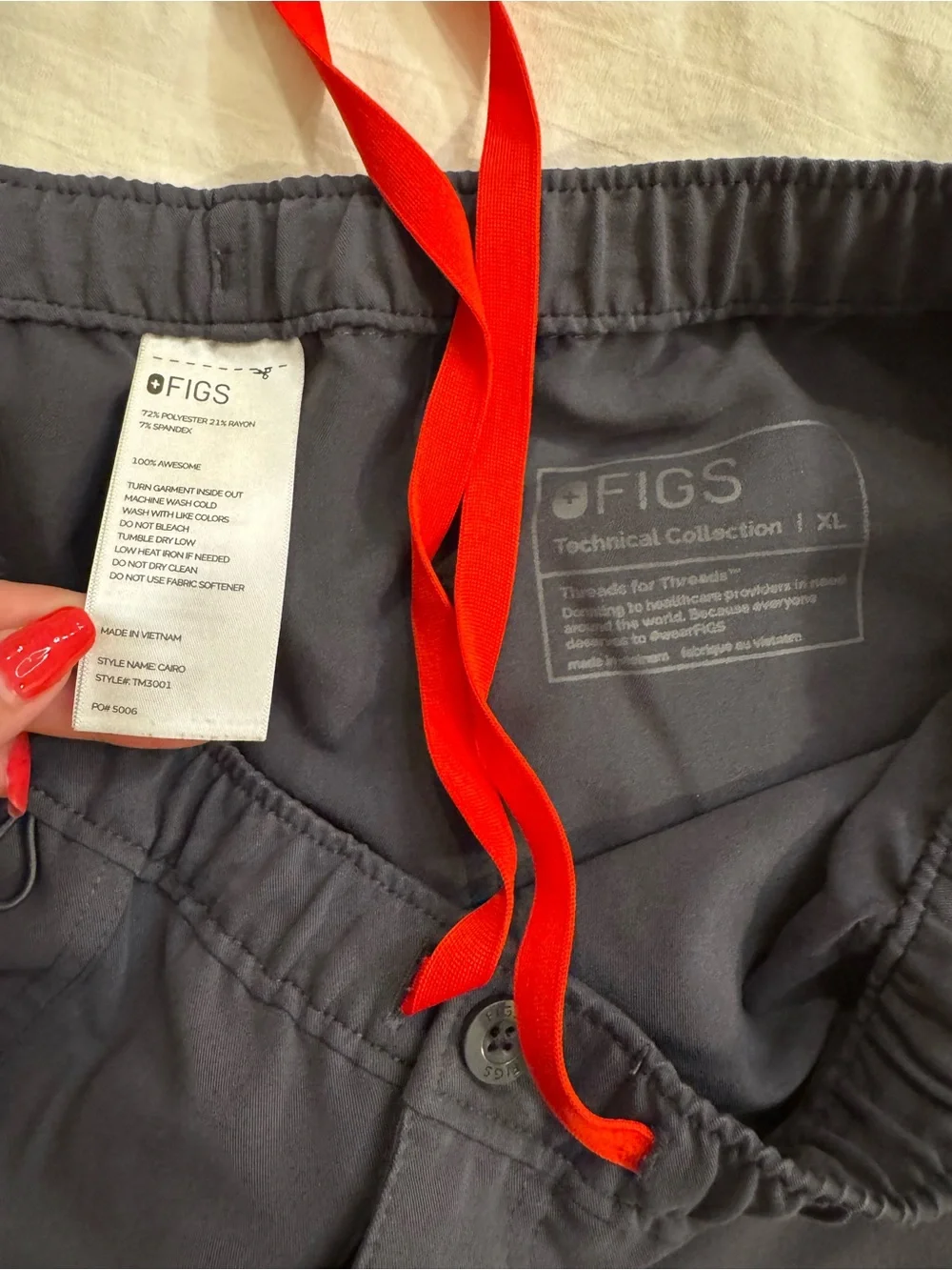 Figs Men's Charcoal Jogger Pants with Red Drawstring